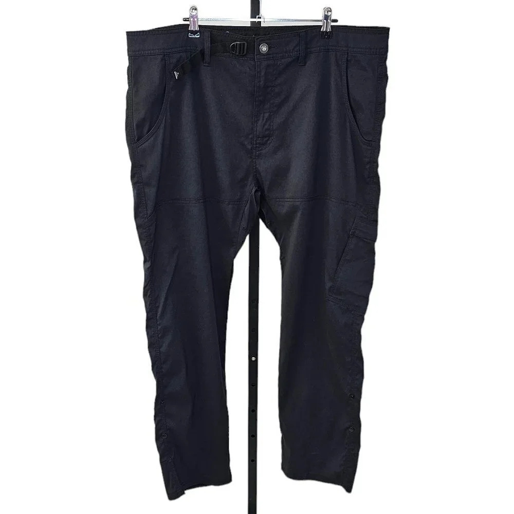 Prana Men's Stretch Zion Straight Fit Pant Black Size 40 Snap Roll Up Legs UPF